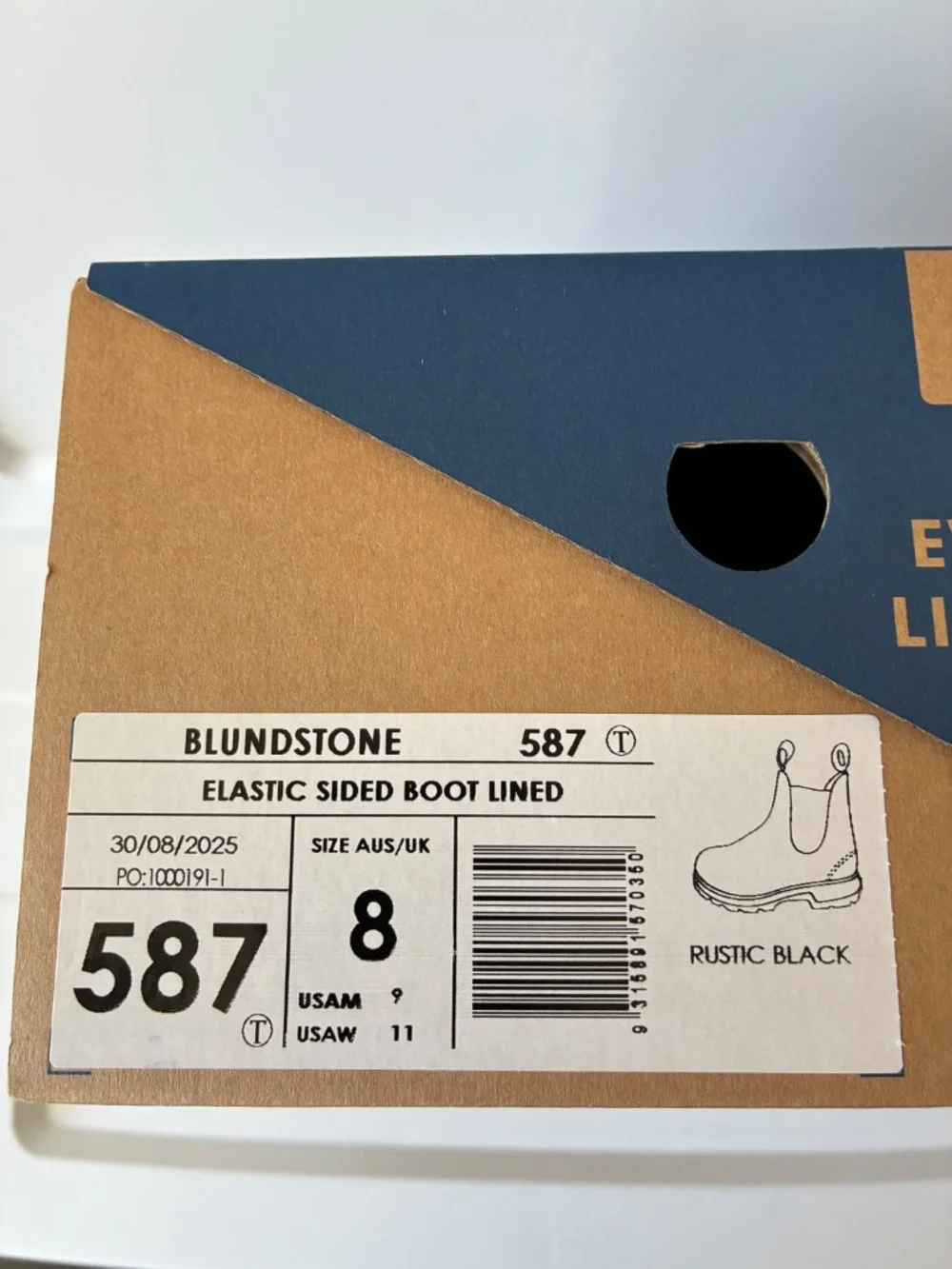 Blundstone BL587 Elastic Sided Chelsea Boot Rustic Black US Mens 9/Womens 11 NIB